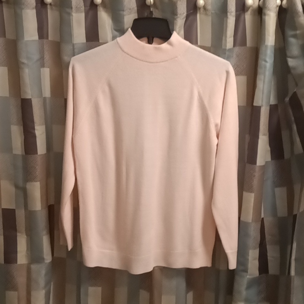 Littlewoods pink acrylic l/s sweater w ribbed collar cuffs & hem Sz 16